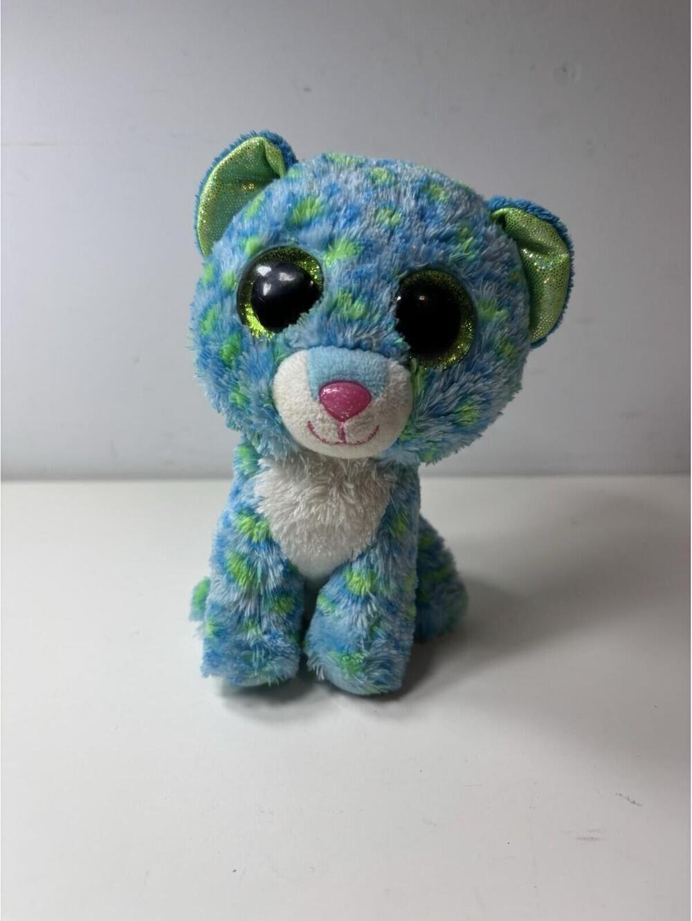 TY Beanie Boos Leona Plush Blue Glitter eyes ears Blue 6"